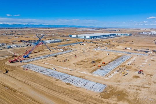 aerial view of industrial building under construction